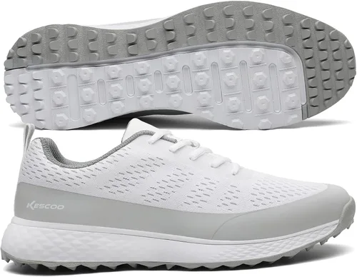 Vista 3 de KESCOO Zapatos de golf impermeables para hombre, calzado de golf profesional sin pinchos, ligero y cómodo al aire libre, zapatillas de entrenamiento