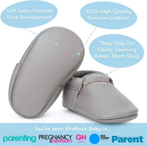 Vista 3 de BirdRock Baby - Mocasines sin bordes de piel auténtica, para niños y niñas, recién nacidos, bebés, infantes