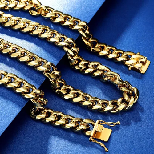 Vista 6 de ROWIN&CO Mens Chain Thick Heavy 18K Gold Plated Stainless Steel Miami Curb Cuban Link Necklace Hip Hop Jewelry Choker Chain,15mm Width 18 20 22 24