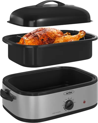 Vista 8 de Sunvivi Horno asador de 14 cuartos de galón, horno asador eléctrico de cocción lenta con tapa autohilvanado, tostadores de pavo con sartén y estante