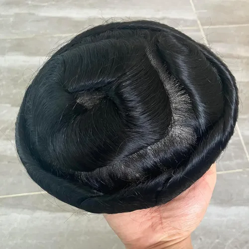 Vista 3 de Piel súper ultra fina 0.001 in 90% densidad indetectable línea capilar natural hombres tupé marrón negro 100% cabello humano