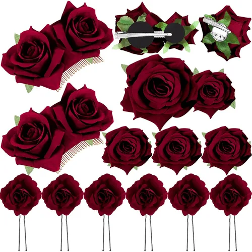 Vista 9 de Waydress 12 pinzas para el pelo con diseño de rosas, broches florales de flores mexicanas, accesorios para mujeres, regalos del día de la madre