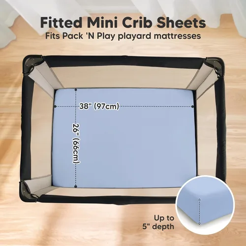 Vista 3 de 2 Sábanas para Pack and Play, Sábanas Impermeables para Mini Cuna Ajustables - 38x26 pulgadas Sábanas de Algodón Orgánico Pack N Play para Colchón