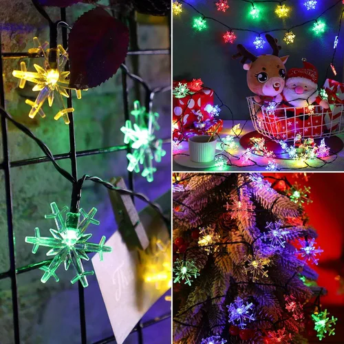 Vista 3 de Mudder Tira de 80 luces LED de Navidad más grandes de 33 pies con forma de copo de nieve, funciona con energía solar, tira de luces impermeables Luz