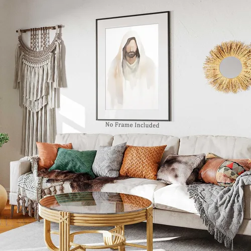 Vista 7 de Arte de pared de acuarela de Jesús, pintura en lienzo cristiano, imágenes de las Escrituras, decoración de pared, póster con versículos bíblicos