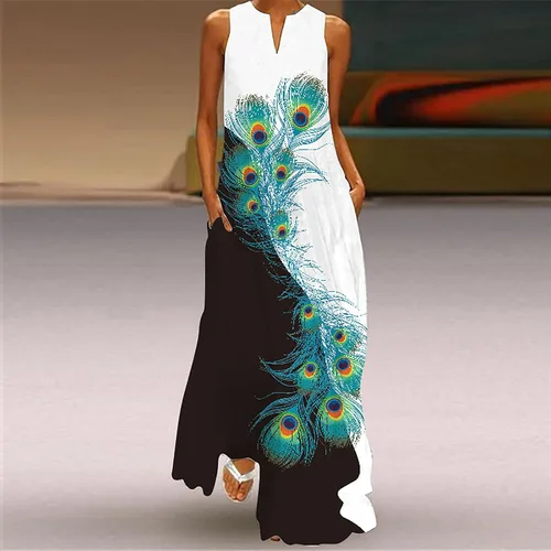 Vista 3 de Vestido largo para mujer de verano, casual, holgado, elegante, sin mangas, con abertura, para playa