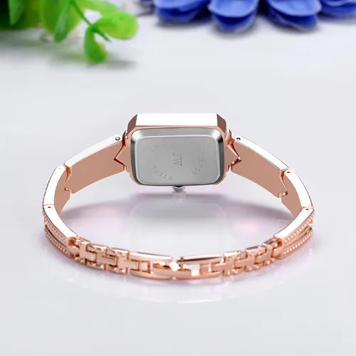 Vista 6 de JewelryWe Conjunto de pulsera de reloj para mujer reloj de pulsera de cristal brillante de oro rosa