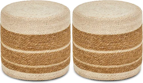 Vista 7 de Wimarsbon 2 puf otomanos, taburete de hierba marina natural, otomana redonda tejida a mano, asiento decorativo bohemio, puf trenzado de yute
