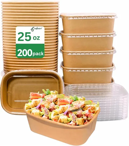Vista 12 de Recipiente desechable de 17 onzas con tapas, 50 juegos de tazones de papel para acai compostables para fideos de sopa, aptos para microondas