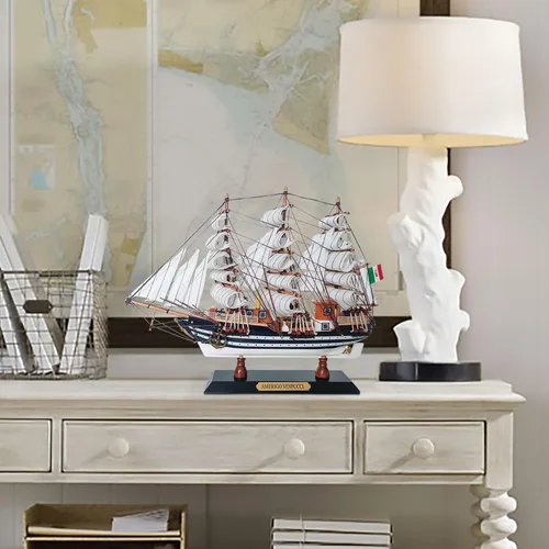 Vista 6 de SAILINGSTORY Modelo de Madera Nave Amerigo Vespucci 1/300 Escala Réplica Detalles auténticos artesanales, decoración náutica, modelo de velero
