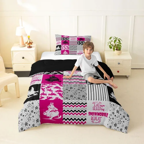 Vista 67 de Erosebridal Softball Comforter Set Patchwork Buffalo Plaid Twin Bedding Sets for Girls Kids Teens Child Galaxy Stars Ball Game Baseball Comforter