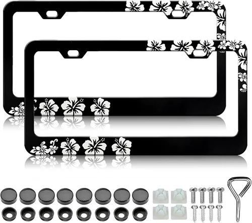 Vista 14 de Marcos para placa de matrícula con estampado de leopardo negro, paquete de 2 fundas de aluminio con estampado de animales negros, marcos