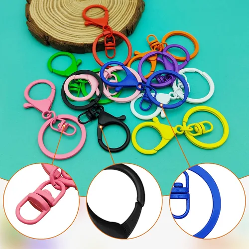Vista 4 de 30 llaveros con cierre de langosta para hacer joyas, coloridos clips de gatillo giratorios de metal con cierres giratorios, clips de gancho, anillo