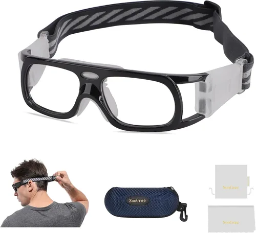 Vista 16 de Gafas deportivas – Gafas protectoras de baloncesto con lente extraíble y correa ajustable para gafas