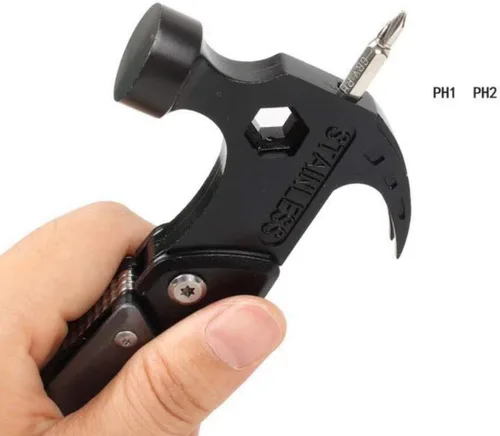 Vista 6 de Hammer & Pliers Herramienta multifuncional 14 en 1 Kit portátil para emergencias de automóvil, camping, hogar