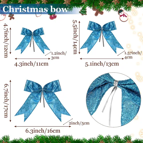Vista 2 de Waydress 36 piezas de decoración de lazo, adorno de lazo para árbol de Navidad, lazo de cinta con purpurina para guirnalda de corona, manualidades
