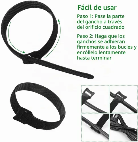 Vista 4 de OneLeaf 60 Piezas Bridas de Cable Reutilizables de Sujeción con Gancho y Bucle, Correas de Cable Multiusos Bridas de Alambre Gestión de Cables