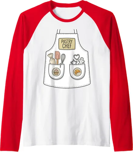 Vista 9 de Pastry Chef Funny Baker Baking Patisserie Apron Costume Raglan Baseball Tee