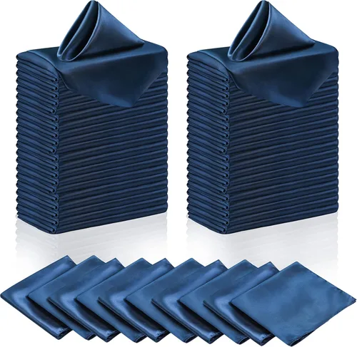Vista 11 de Manyshofu 50 servilletas de satén color azul bebé, servilletas de tela de 12 x 12 pulgadas, juego de servilletas cuadradas de tela de satén