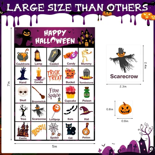 Vista 6 de V-Opitos Tarjeta de juego de bingo de Halloween para niños y adultos, 36 jugadores, juego de Halloween para familia/aula escolar, grupo grande