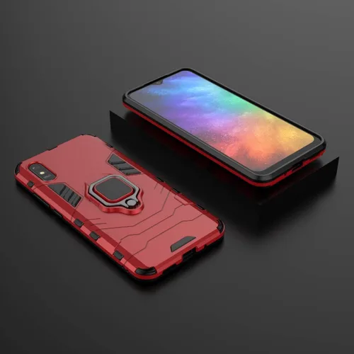 Vista 3 de Funda para Xiaomi Redmi 9A con protector de pantalla de vidrio templado, híbrida resistente a prueba de golpes, protección de doble capa, cubierta