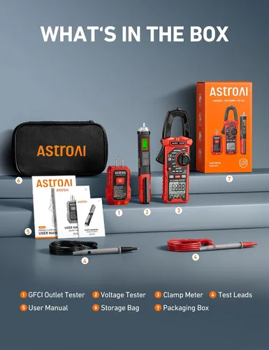 Vista 9 de AstroAI Kit de prueba eléctrica ETK3, 2000 conteos medidor de abrazadera digital y probador de voltaje sin contacto y probador de salida GFCI