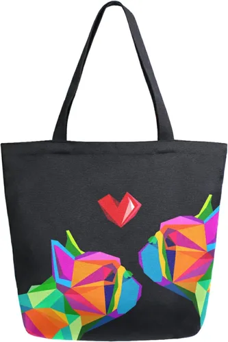 Vista 43 de ALAZA - Linda bolsa de lona grande con diseño de bulldog pug negro francés, reutilizable, para compras, con asas, resistente, lavable Multi 13