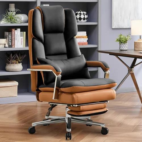 Vista 10 de Furniliving Silla de oficina grande y alta con reposapiés, silla de oficina ejecutiva de piel sintética con respaldo alto y soporte lumbar