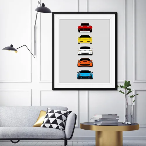 Vista 4 de Custom Car Posters Póster hecho a mano compatible con Chevy Corvette Z06 Generations e impresión de Chevrolet Corvette C2 C5 C6 C7 C8 Z15 Multi