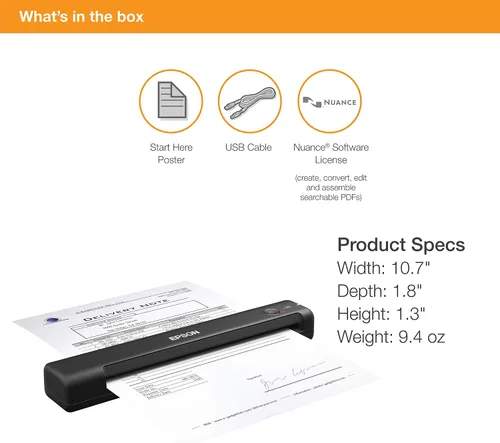 Vista 8 de Epson Workforce ES-55R Escáner móvil de recibos y documentos con software de gestión de recibos para PC y Mac