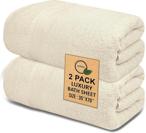 Vista 10 de Toallas de baño de lujo 100% algodón, paquete de 2 (35 x 70 pulgadas), súper suaves, de secado rápido y altamente absorbentes, para baño, hogar, spa