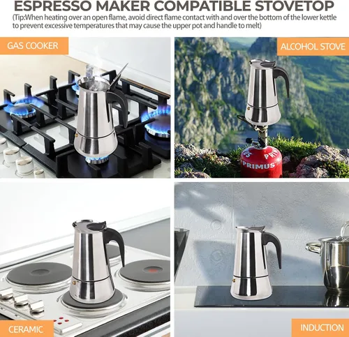 Vista 5 de Olla de Moka de 2 Tazas 100ml, Cafetera de Espresso de Acero Inoxidable, Cafetera de Percolador para Estufa, Cafetera Italiana de Estilo Clásico
