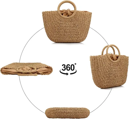 Vista 4 de Bolso de playa de verano para mujer, bolso de paja con asa superior, gran capacidad, bolso de viaje tejido a mano, bolso de paja grande