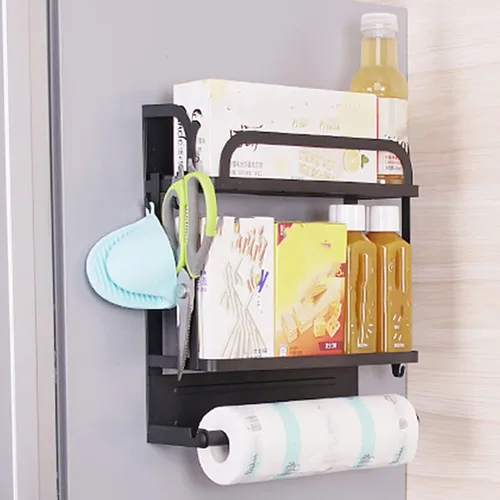 Vista 3 de Organizador magnético para especias, estante magnético para refrigerador, estante de almacenamiento con soporte para toallas de papel para Doble