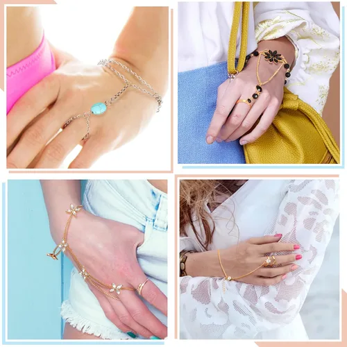 Vista 7 de Juego de 8 piezas de cadena de mano pulsera de cristal pulsera de diamantes de imitación pulsera de dedo esclavo cadena de mariposa anillo