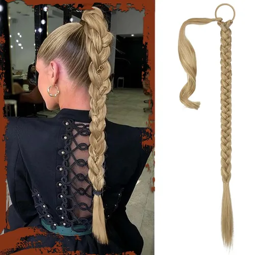 Vista 85 de SOFEIYAN Extensión de cola de caballo trenzada larga con banda elástica y mechón liso envolvente, extensiones de cabello naturales suaves