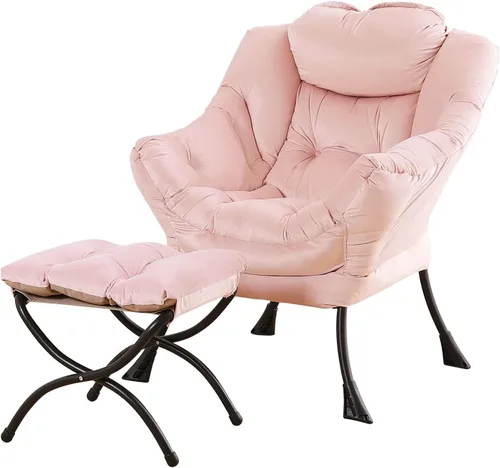 Vista 18 de Silla perezosa con otomana, silla de descanso moderna y grande con reposabrazos y bolsillo lateral, sillón tapizado de ocio con silla de lectura