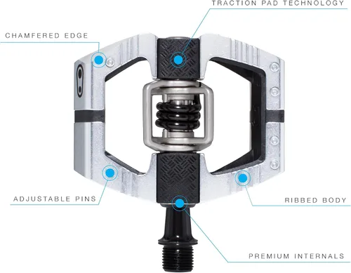 Vista 3 de Crankbrothers Pedales de bicicleta de montaña Mallet E - Edición plateada - Plataforma optimizada MTB Enduro - Sistema de clip par de pedales