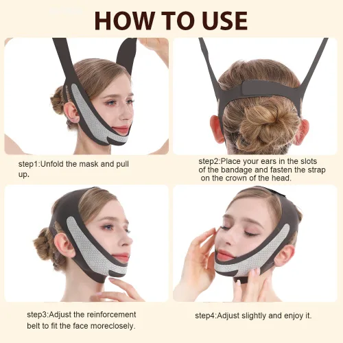 Vista 5 de Máscara de elevación de línea V de grafeno, correa de elevación facial para dormir, correa de barbilla reutilizable y ajustable para levantar