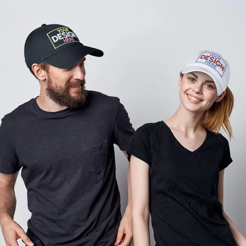 Vista 5 de Sombrero bordado personalizado, estilo polo, unisex, ajustable, sin estructura, algodón, con logotipo y texto en tu propia imagen