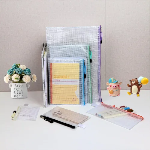 Vista 7 de 48 bolsas de malla con cremallera, 8 tamaños, bolsas de archivos de plástico impermeables con cremallera, 16 colores, multiusos para almacenamiento