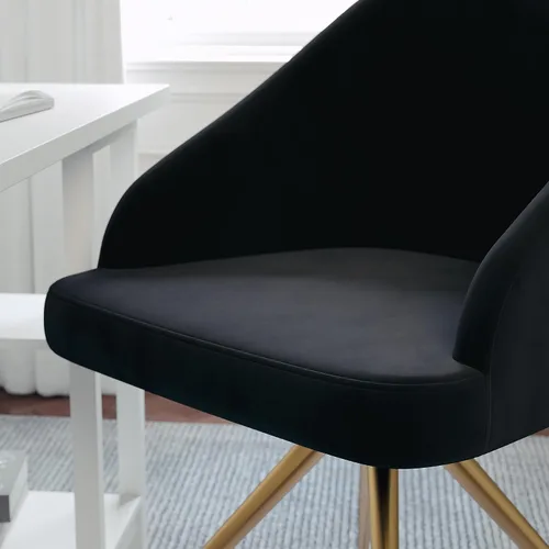 Vista 8 de Martha Stewart Sora Silla de Trabajo Giratoria Fija con Brazos Inclinados para Oficina en Casa en Terciopelo Negro con Marco de Latón Pulido