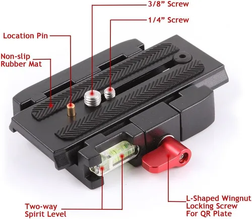 Vista 2 de P200 Adaptador de abrazadera QR de liberación rápida compatible con Manfrotto 500AH 701HDV 577 503 y se puede utilizar con trípode estabilizador