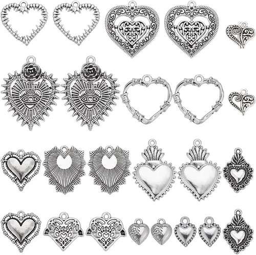 Vista 10 de SUNNYCLUE 1 caja de 26 dijes chapados en oro real de 18 quilates con letras de corazón a granel del alfabeto para pulseras, collares, dijes de copa
