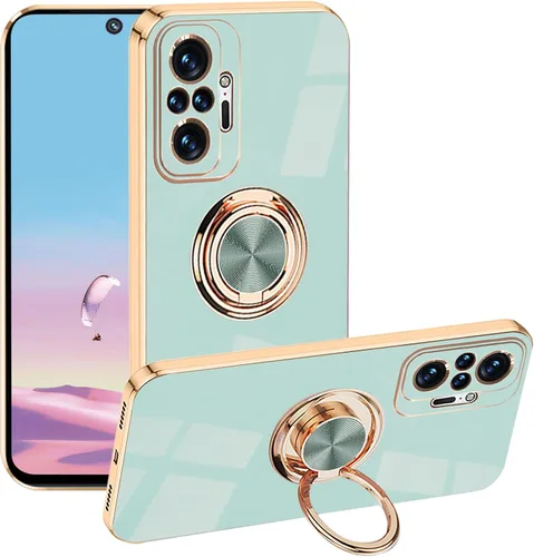 Vista 8 de Compatible con Xiaomi Redmi Note 10 Pro Case Ring Holder Magnet Silicone, Xiaomi Redmi Note 10 Pro Funda de silicona delgada blanca cubierta negra