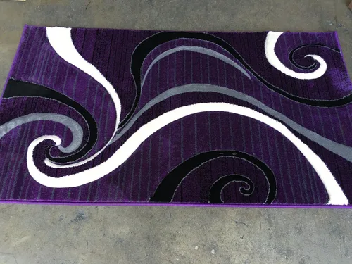 Vista 2 de Tapete moderno para puerta, color morado, negro y gris, alfombra de área contemporánea Swirl Contempo 344 (2 pies x 3 pies 4 pulgadas)