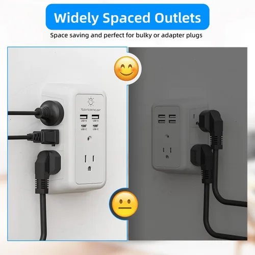 Vista 6 de Protector de sobretensiones de enchufes múltiples, extensor de 7 salidas con luz nocturna, cargador de pared USB con 2 puertos USB C y 2 puertos