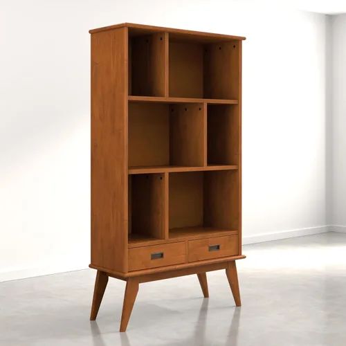 Vista 7 de SIMPLIHOME Draper - Estantería de madera maciza de 64 pulgadas de alto Rubio