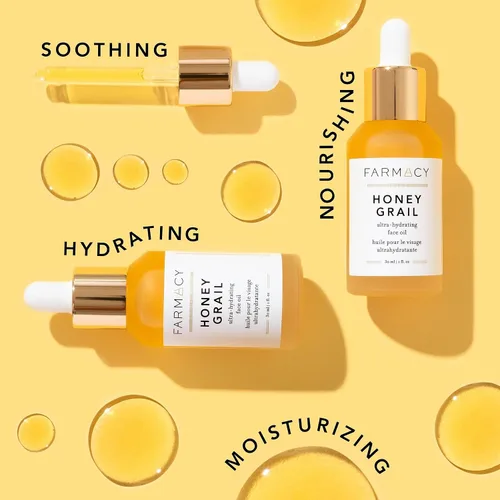 Vista 5 de Aceite facial hidratante Farmacy Honey Grail - Aceite nutritivo para piel y cabello - Infundido con espino amarillo, rosa mosqueta y miel de trigo