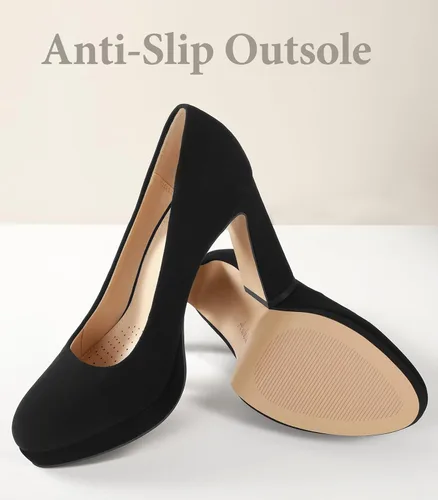 Vista 4 de Ankis Platform Heels Womens Pumps Black White Nude Closed Toe Chunky Heel Shoes